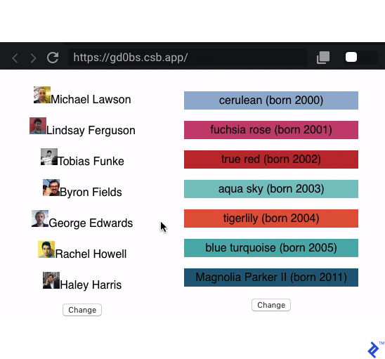 An animation showing the component with a loading indicator implemented.