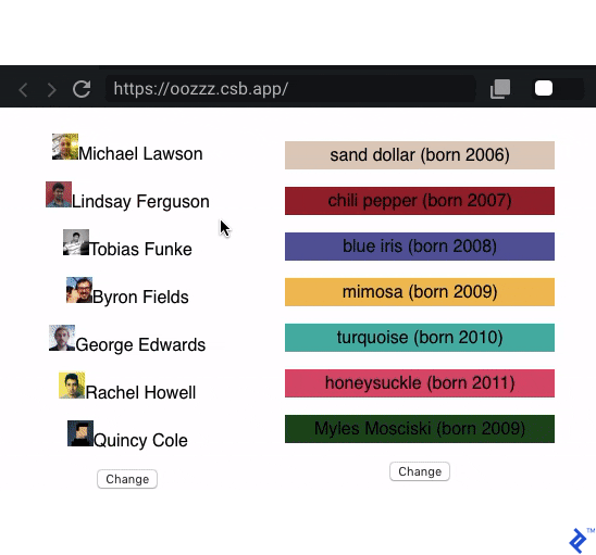 An animation showing toggling with two side-by-side components.