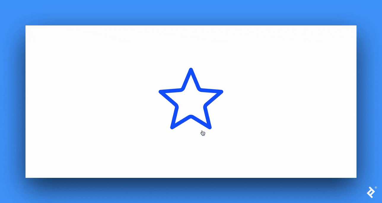 A GIF of the animation in preview mode. When a user clicks on it, the star transitions from white to blue.